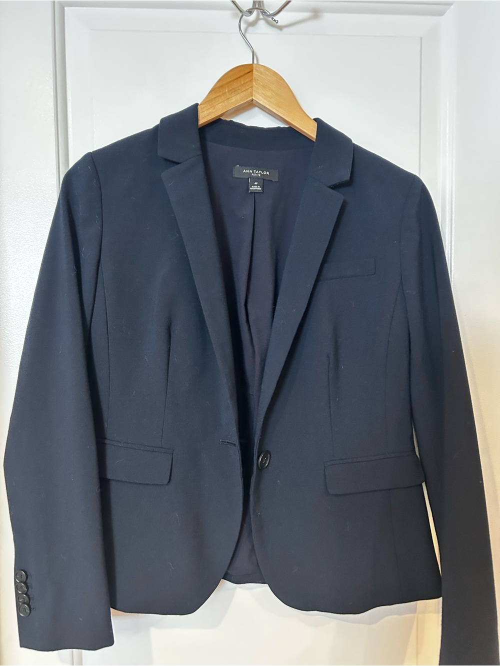 Ann Taylor Navy Tailored Single-Button Blazer
